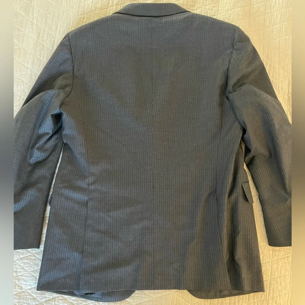 DONNA KARAN made In‎ Italy Subtle Stripe Wool Suit Jacket in Charcoal 43 R $1995